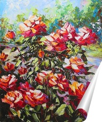   Постер Красные розы в саду