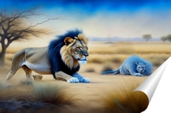   Постер Черногривый лев и голубой тушкан