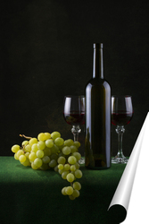   Постер Натюрморт с виноградом и вином в бокалах