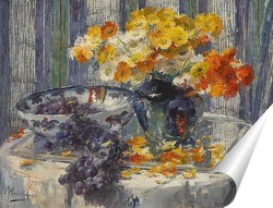   Постер Натюрморт с вазой и виноград в миске