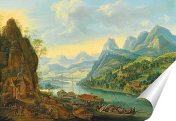   Постер Речной пейзаж с горами