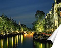   Постер Канал Амстердама ночью.