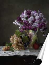   Постер Натюрморт с букетом цветов и фруктами