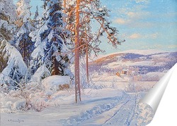  Зимний пейзаж с красным домом
