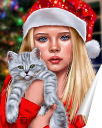   Постер Девочка и котенок