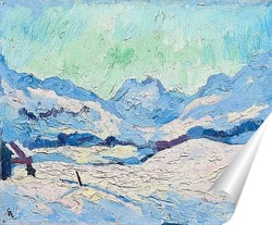   Постер Зимний пейзаж Малоя с видом на горы Форноталь