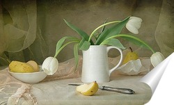   Постер Груши с белыми тюльпанами