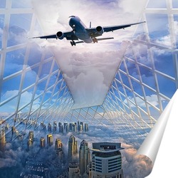   Постер Самолет над мегаполисом