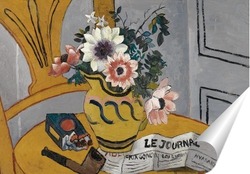   Постер Цветы,трубка и газета