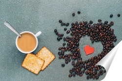  Чашка кофе и сердце из кофейных зерен