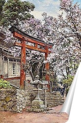   Постер Сакура,храм Ёсино, Япония 