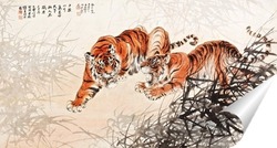   Постер Тигры в кустах