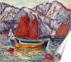   Постер Пейзаж Фьорда с парусными лодками