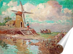   Постер Пейзаж с ветряной мельницей