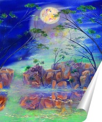   Постер Абстрактный пейзаж с луной