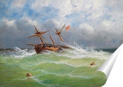   Постер Парусный корабль в бурном море  