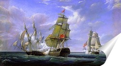   Постер Морской бой между французским фрегатом Канонир и английским кора