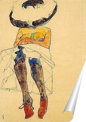   Постер Сидящая полуобнаженная с шляпой и в фиолетовых чулках, 1910
