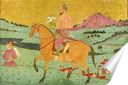   Постер Могольский дворянин верхом на лошади с ястребом