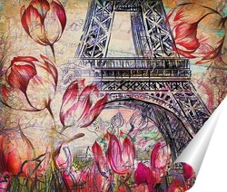   Постер Эйфелева башня с тюльпанами