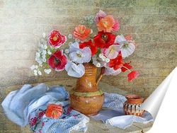  Букет из цветов в лукошке на белом фоне