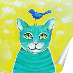   Постер Кот и птичка
