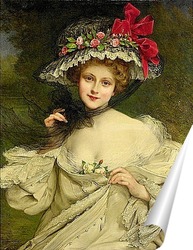   Постер Девушка в шляпе с красным бантом