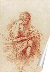   Постер Сидящая молодая девушка, читающая книгу