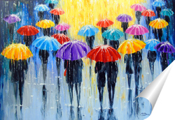   Постер Дождь в разноцветных зонтах 
