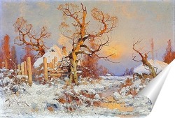   Постер Зимний пейзаж в лучах вечернего солнца