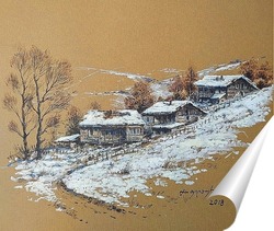   Постер Деревенька зимой