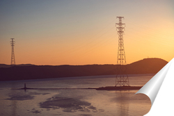   Постер Вид с воздуха на Токаревский маяк и Амурский залив.Владивосток