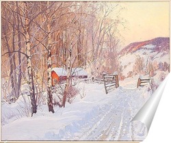   Постер Зимний пейзаж с красным домом