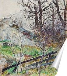   Постер Лесная поляна с забором