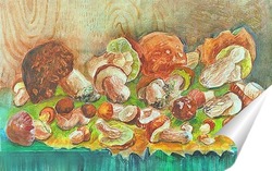  натюрморт с грибами и листьями