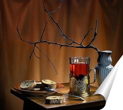 Чай с мандариновым конфитюром на деревянном фоне