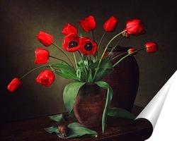   Постер Натюрморт с красными тюльпанами