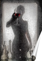   Постер Силуэт девушки за мокрым стеклом.