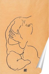   Постер Сидящая голая обнаженная, без головы, 1918