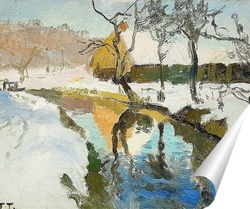   Постер Зимний пейзаж и Сельскохозяйственное владение на реке