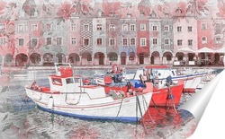   Постер Рыбацкие лодки в порту