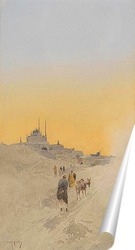   Постер Пустынный городок с мечетью