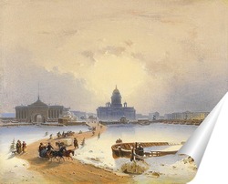   Постер Санкт-Петербург: катание на Санях по Неве с видом на Адмиралтейство, Исаакиевский собор, медный всад