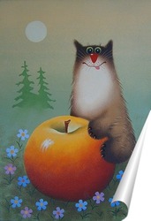   Постер Кот на яблоке