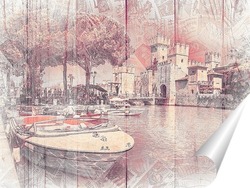   Постер Средневековый замок Сирмионе на озере Ла