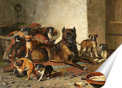   Постер Бульдог и щенки