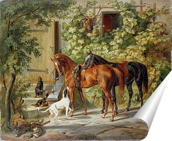   Постер Лошади у крыльца