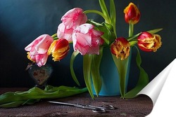   Постер Натюрморт с тюльпанами и ножницами