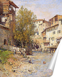   Постер Пейзаж с деревней на окраине Рима