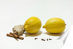   Постер лимон, имбирь, корица и гвоздика